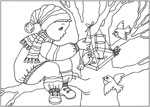 Флеш-раскраска Дети и животные - Мальчик сделал кормушку для птиц
