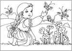 Флеш-раскраска Дети и животные - Девочка и бабочки