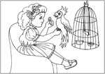 Флеш-раскраска Дети и животные - Девочка и попугай