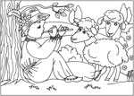 Флеш-раскраска Дети и животные - Пастушок и овечки