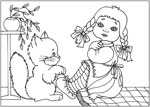 Флеш-раскраска Дети и животные - Девочка и котенок