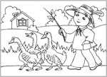 Флеш-раскраска Дети и животные - Мальчик пастушок и гуси