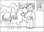 Флеш-раскраска Дети и животные - Мальчик и пони